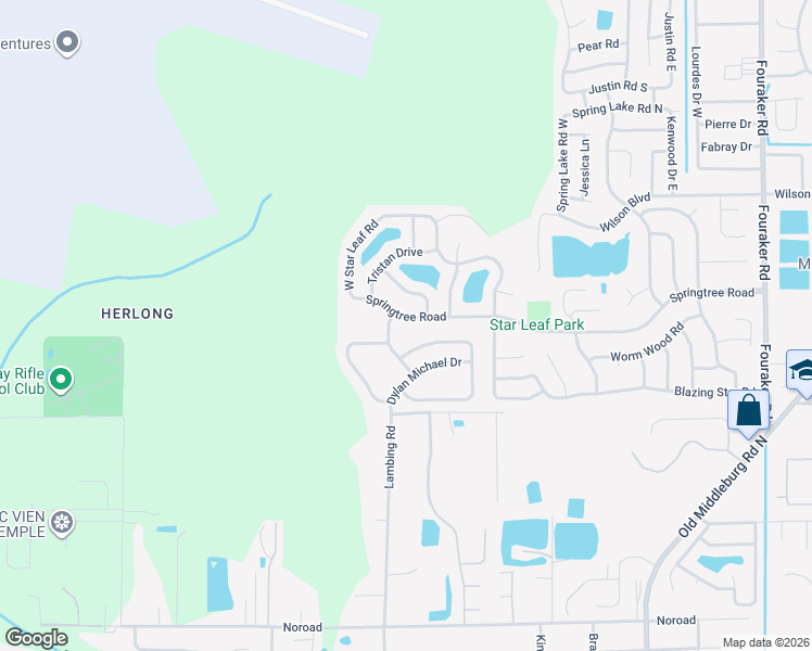 map of restaurants, bars, coffee shops, grocery stores, and more near 8633 Springtree Road in Jacksonville