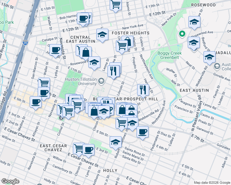 map of restaurants, bars, coffee shops, grocery stores, and more near 1903 College Row in Austin
