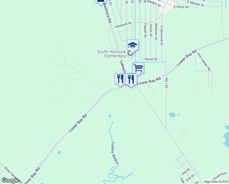 map of restaurants, bars, coffee shops, grocery stores, and more near 7223 Lower Bay Road in Bay St. Louis