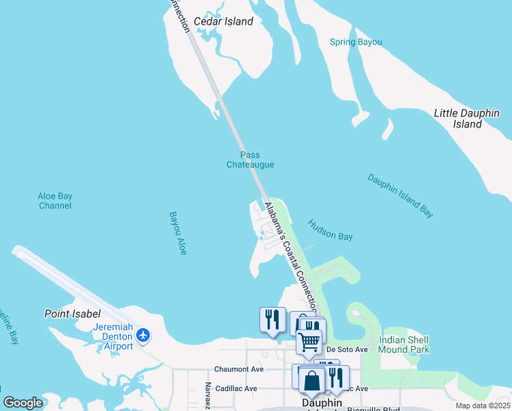 map of restaurants, bars, coffee shops, grocery stores, and more near 713 Lemoyne Drive in Dauphin Island