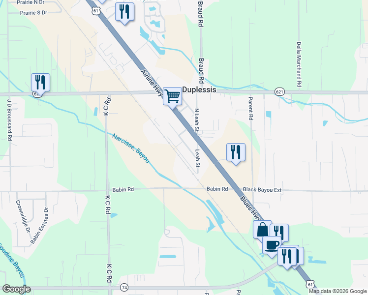 map of restaurants, bars, coffee shops, grocery stores, and more near 13511 Airline Highway in Gonzales