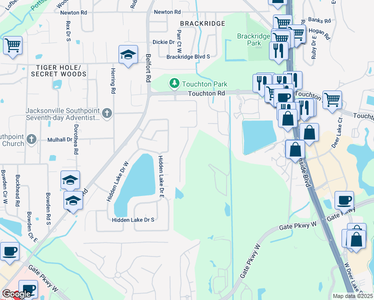 map of restaurants, bars, coffee shops, grocery stores, and more near 3260 Warnell Drive in Jacksonville