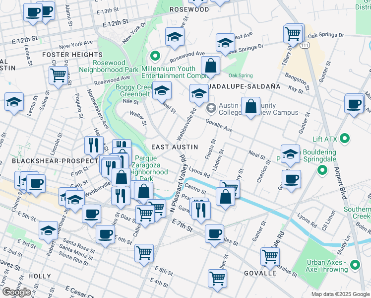 map of restaurants, bars, coffee shops, grocery stores, and more near 2706 Halcyon Drive in Austin