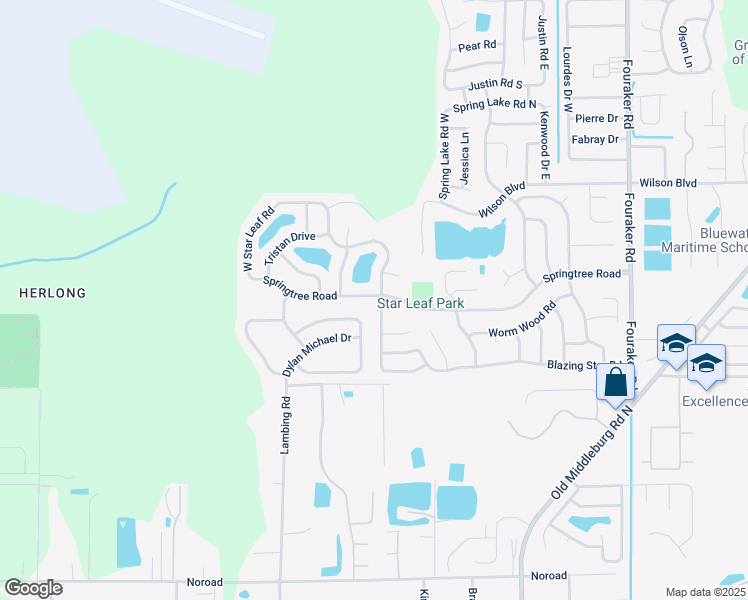 map of restaurants, bars, coffee shops, grocery stores, and more near 3810 Star Leaf Road in Jacksonville