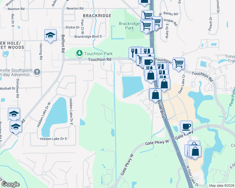 map of restaurants, bars, coffee shops, grocery stores, and more near 8550 Touchton Road in Jacksonville