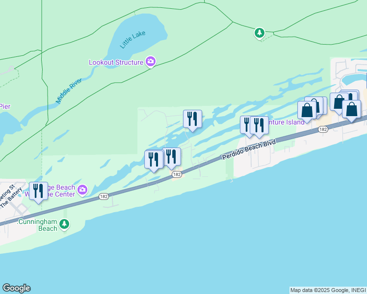 map of restaurants, bars, coffee shops, grocery stores, and more near 24281 Perdido Beach Blvd in Orange Beach