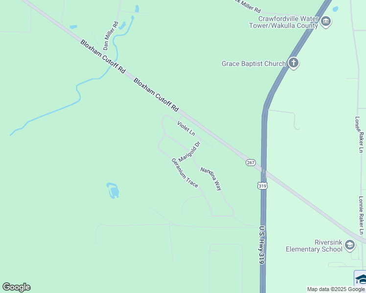 map of restaurants, bars, coffee shops, grocery stores, and more near 224 Nandina Way in Crawfordville