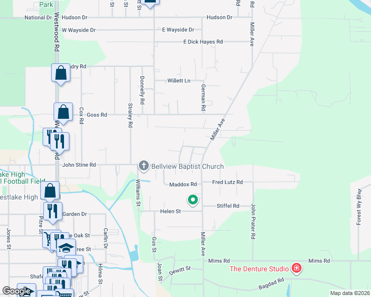 map of restaurants, bars, coffee shops, grocery stores, and more near 2415 Wilda Street in Westlake