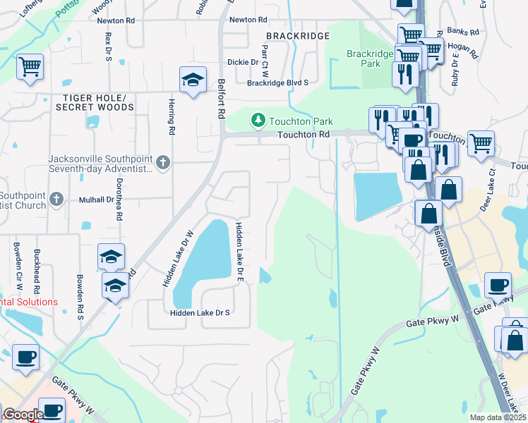 map of restaurants, bars, coffee shops, grocery stores, and more near 3260 Warnell Drive in Jacksonville