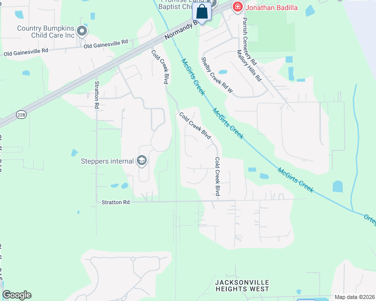 map of restaurants, bars, coffee shops, grocery stores, and more near 10628 Indigo Hills Lane in Jacksonville