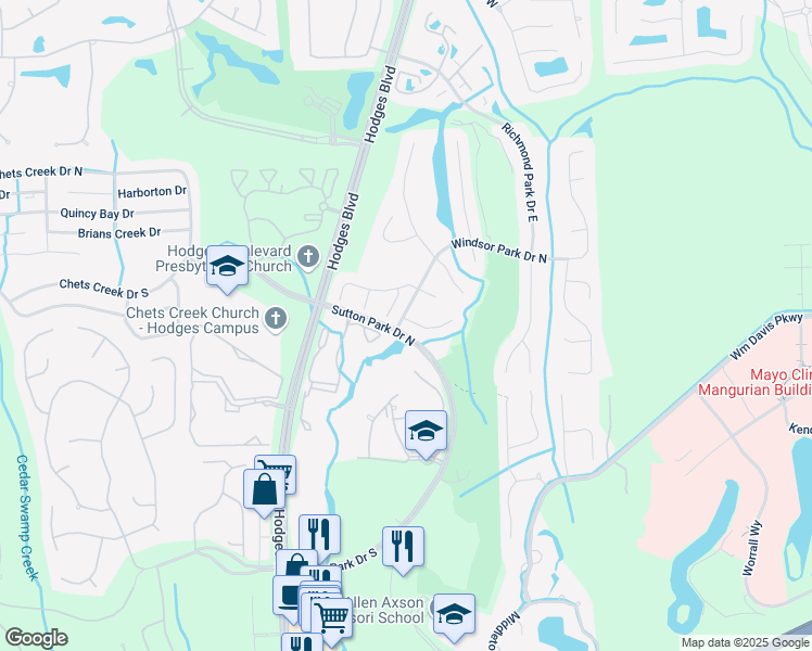 map of restaurants, bars, coffee shops, grocery stores, and more near 13776 Holland Park Drive in Jacksonville