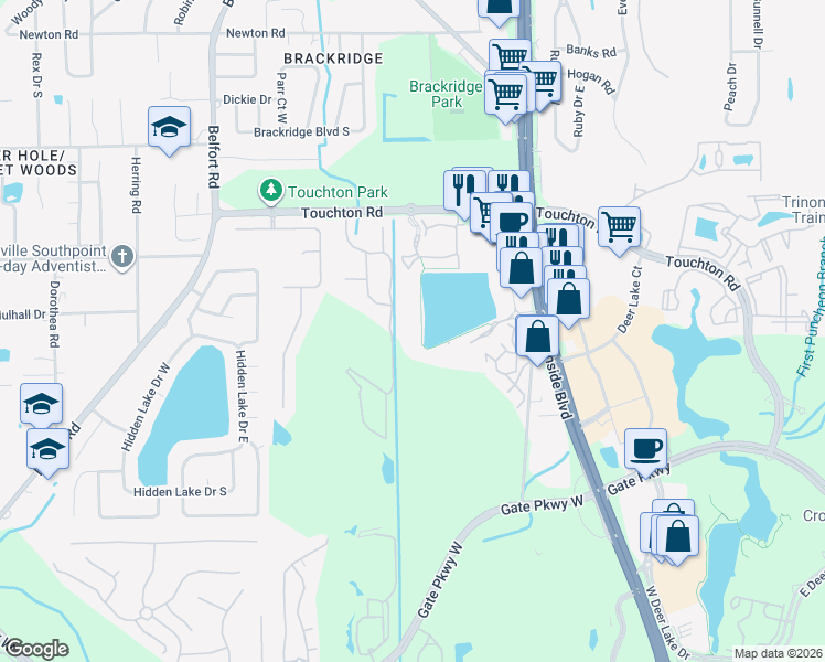 map of restaurants, bars, coffee shops, grocery stores, and more near 8550 Touchton Road in Jacksonville
