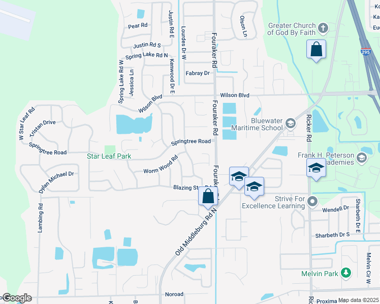 map of restaurants, bars, coffee shops, grocery stores, and more near 3817 East Winter Berry Road in Jacksonville