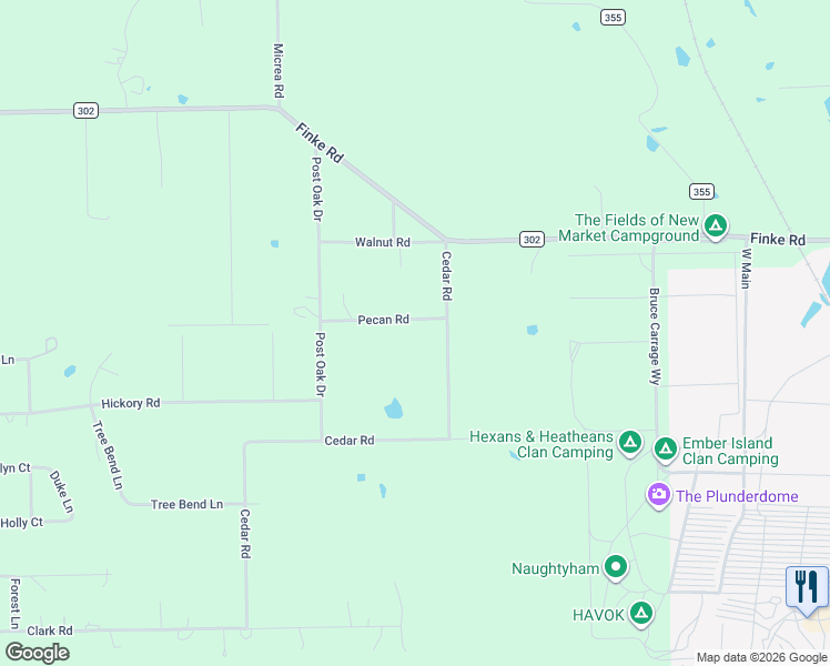 map of restaurants, bars, coffee shops, grocery stores, and more near 16048 Cedar Road in Plantersville
