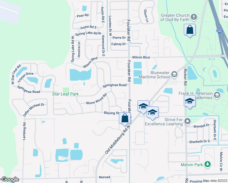 map of restaurants, bars, coffee shops, grocery stores, and more near 3817 East Winter Berry Road in Jacksonville