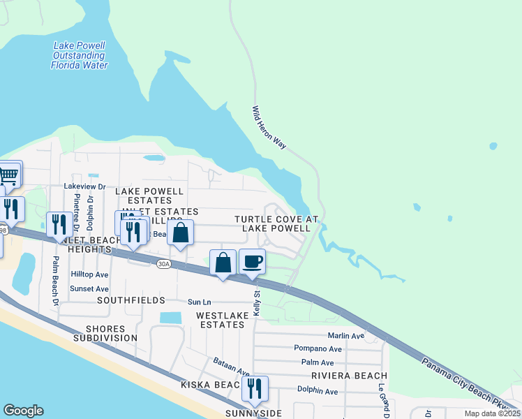 map of restaurants, bars, coffee shops, grocery stores, and more near 229 Turtle Cove in Panama City Beach