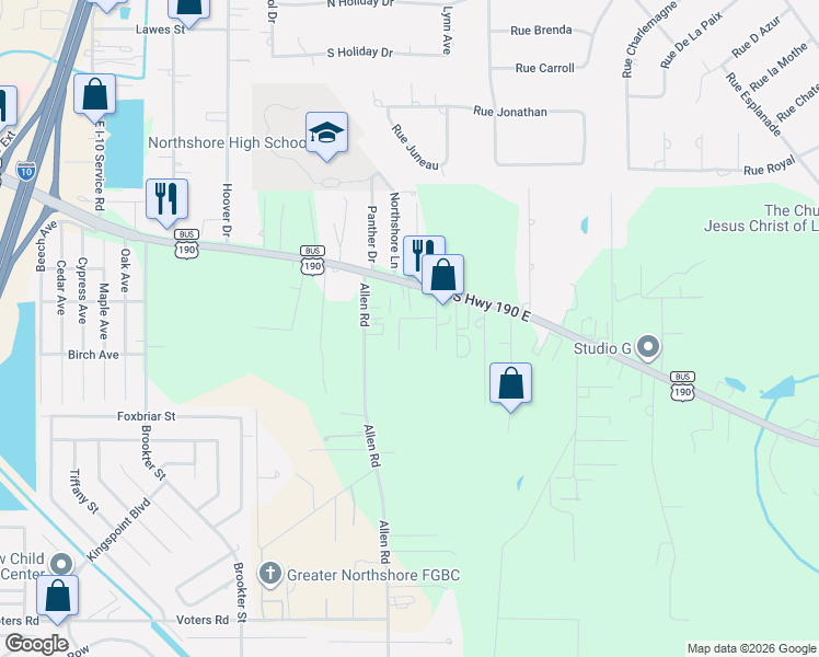 map of restaurants, bars, coffee shops, grocery stores, and more near 39333 McKendall Drive in Slidell