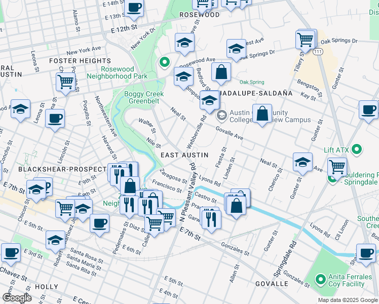 map of restaurants, bars, coffee shops, grocery stores, and more near 1000 Muse Lane in Austin