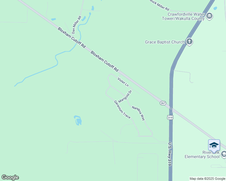 map of restaurants, bars, coffee shops, grocery stores, and more near 224 Nandina Way in Crawfordville
