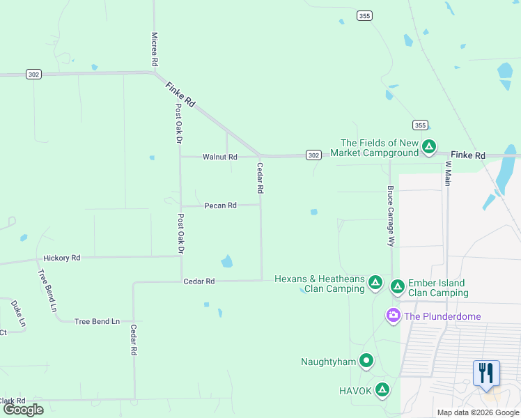 map of restaurants, bars, coffee shops, grocery stores, and more near 16048 Cedar Road in Plantersville
