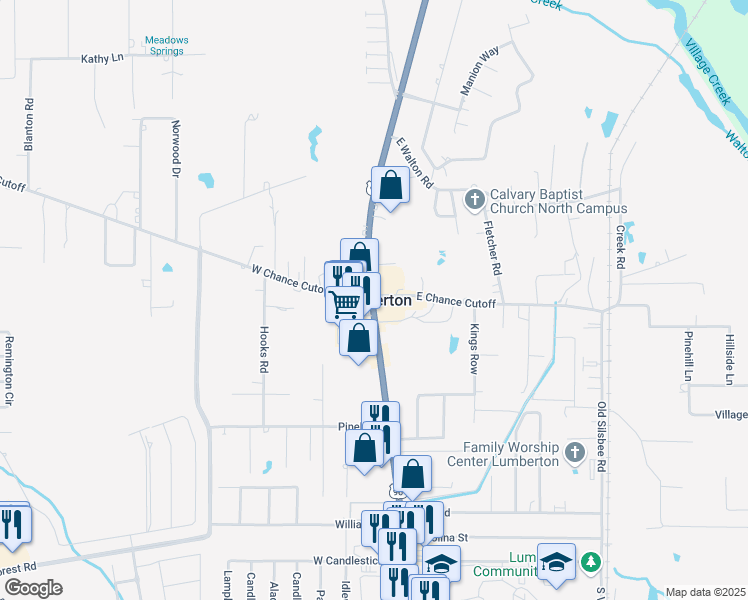 map of restaurants, bars, coffee shops, grocery stores, and more near in Lumberton