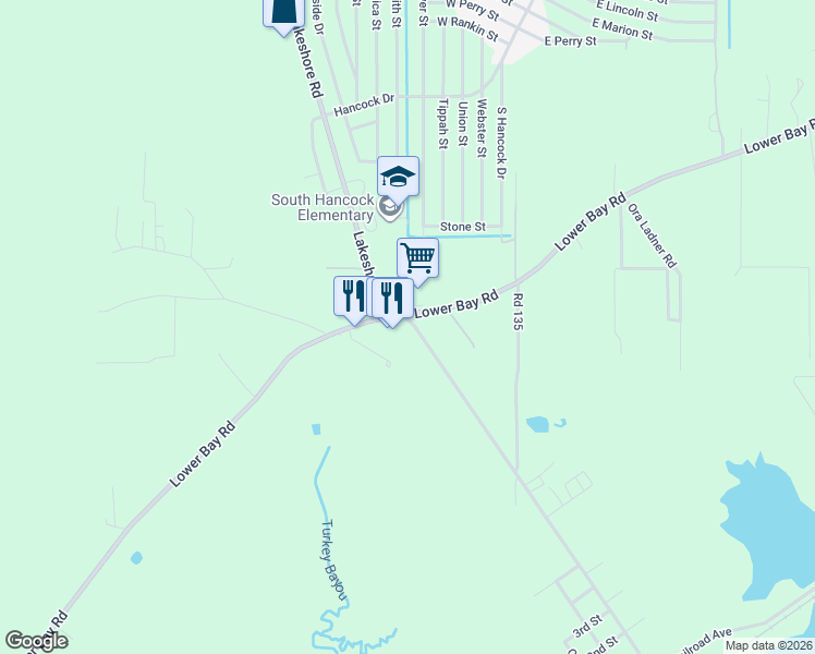 map of restaurants, bars, coffee shops, grocery stores, and more near 6565 Lakeshore Road in Bay Saint Louis
