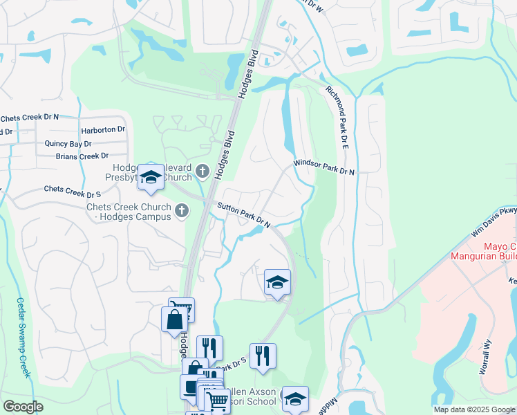map of restaurants, bars, coffee shops, grocery stores, and more near 13776 Holland Park Drive in Jacksonville