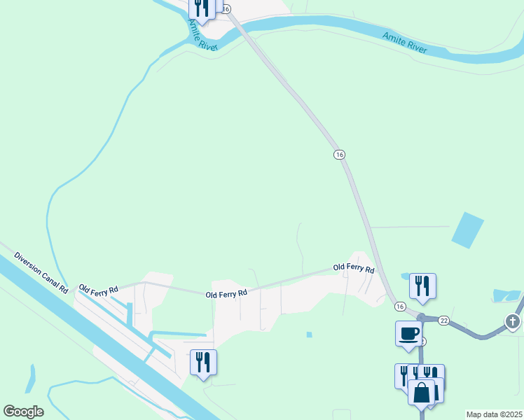 map of restaurants, bars, coffee shops, grocery stores, and more near 18501 Old Ferry Road in Maurepas