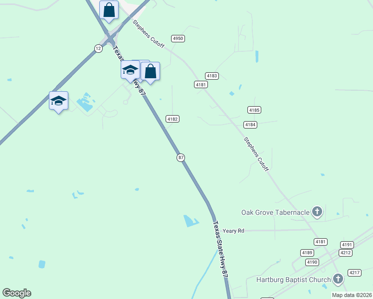 map of restaurants, bars, coffee shops, grocery stores, and more near 43880 State Highway 87 in Deweyville