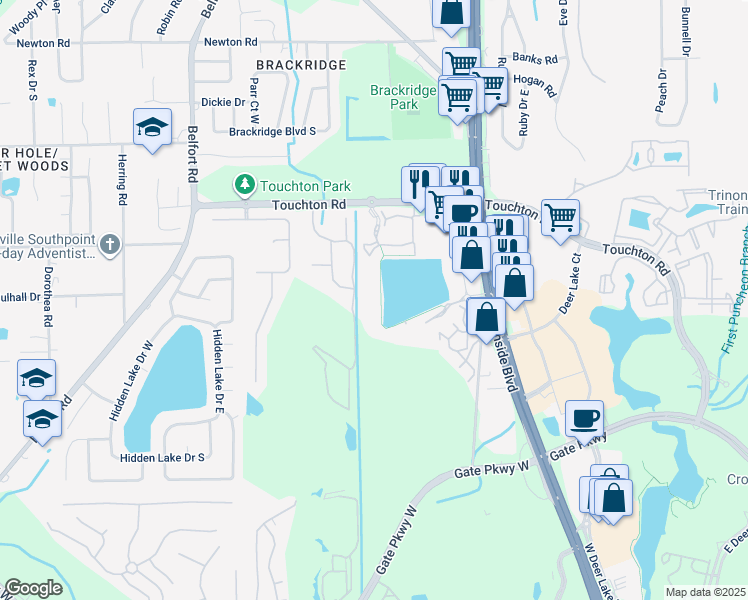 map of restaurants, bars, coffee shops, grocery stores, and more near 8550 Touchton Road in Jacksonville