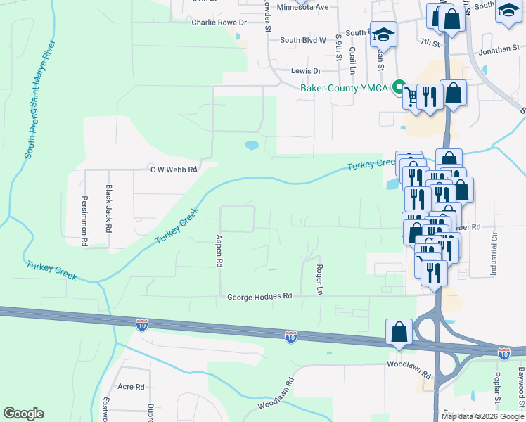 map of restaurants, bars, coffee shops, grocery stores, and more near 5561 Scrub Oak Lane in Macclenny