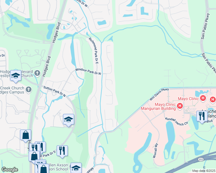 map of restaurants, bars, coffee shops, grocery stores, and more near 4411 Hanover Park Drive in Jacksonville