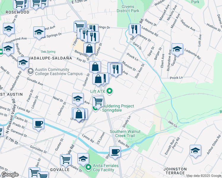 map of restaurants, bars, coffee shops, grocery stores, and more near in Austin