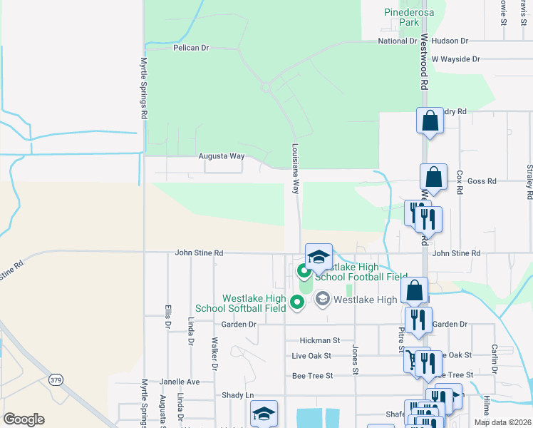 map of restaurants, bars, coffee shops, grocery stores, and more near 1210 John Stine Rd in Westlake