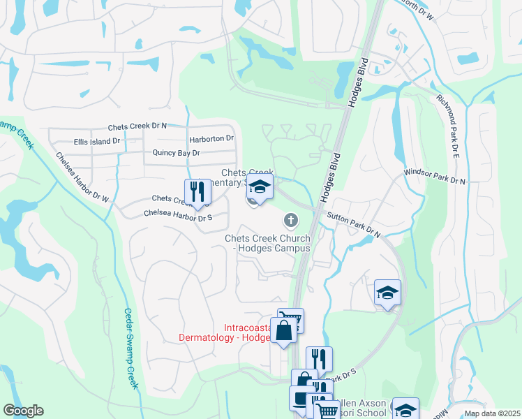 map of restaurants, bars, coffee shops, grocery stores, and more near 13200 Chets Creek Boulevard in Jacksonville