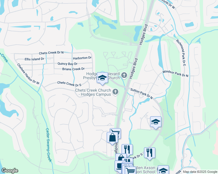 map of restaurants, bars, coffee shops, grocery stores, and more near 13200 Chets Creek Boulevard in Jacksonville