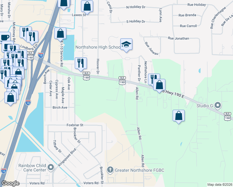 map of restaurants, bars, coffee shops, grocery stores, and more near 57417 Smith Road in Slidell