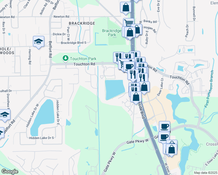 map of restaurants, bars, coffee shops, grocery stores, and more near Unnamed Road in Jacksonville