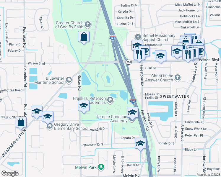map of restaurants, bars, coffee shops, grocery stores, and more near 3671 Kirkpatrick Circle in Jacksonville
