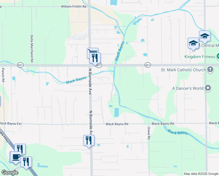 map of restaurants, bars, coffee shops, grocery stores, and more near 41080 Mazoch Road in Gonzales