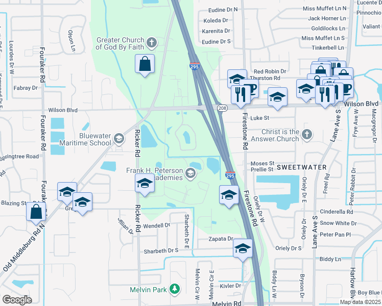 map of restaurants, bars, coffee shops, grocery stores, and more near 3680 Kirkpatrick Circle in Jacksonville