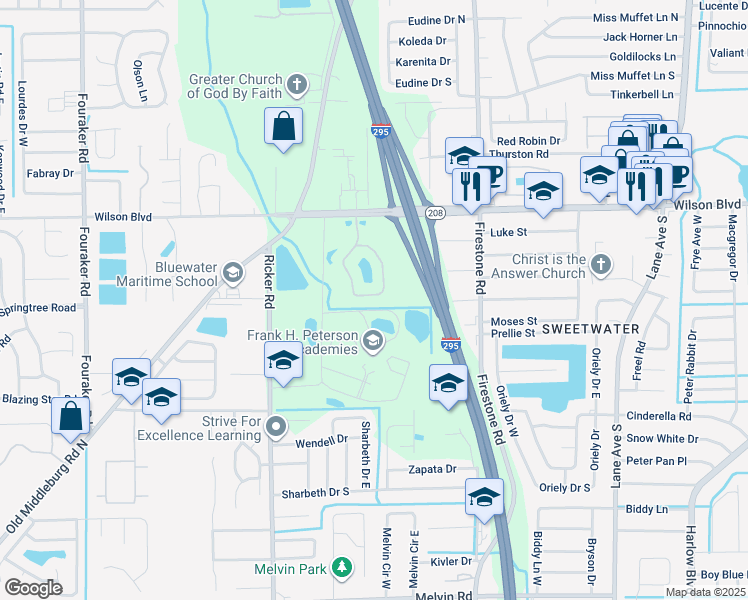 map of restaurants, bars, coffee shops, grocery stores, and more near 3680 Kirkpatrick Circle in Jacksonville