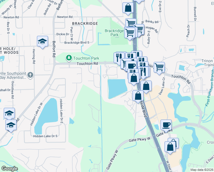 map of restaurants, bars, coffee shops, grocery stores, and more near Unnamed Road in Jacksonville