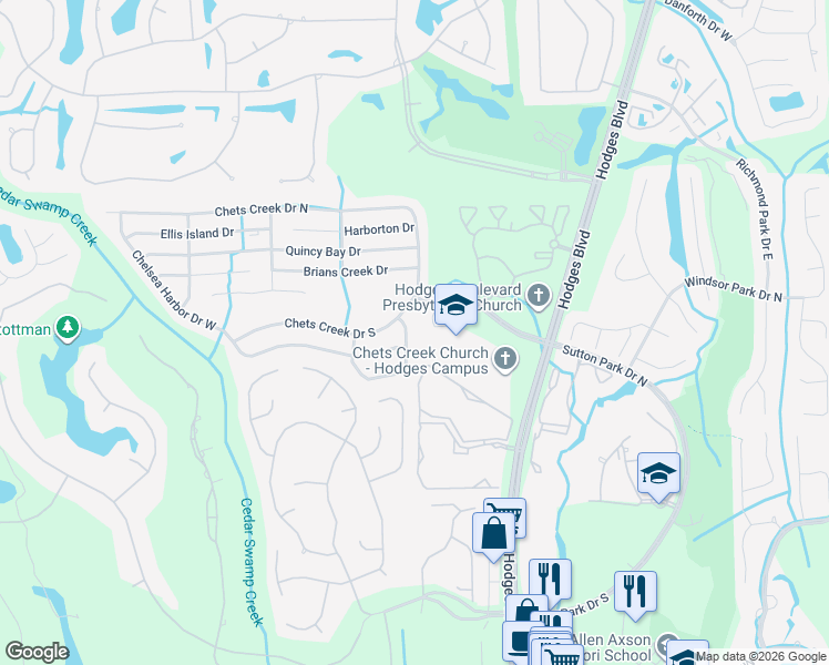 map of restaurants, bars, coffee shops, grocery stores, and more near 13090 Rogers Island Drive East in Jacksonville