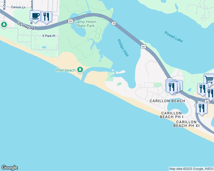 map of restaurants, bars, coffee shops, grocery stores, and more near Unnamed Road in Panama City Beach