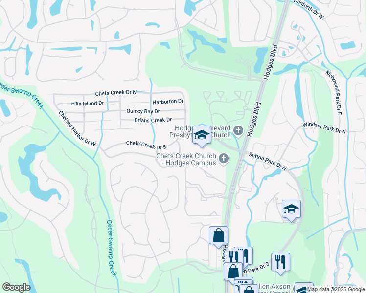 map of restaurants, bars, coffee shops, grocery stores, and more near 13090 Rogers Island Drive East in Jacksonville