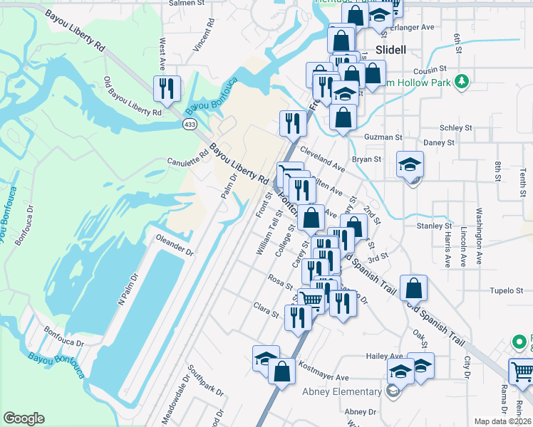 map of restaurants, bars, coffee shops, grocery stores, and more near 119 Lee Street in Slidell