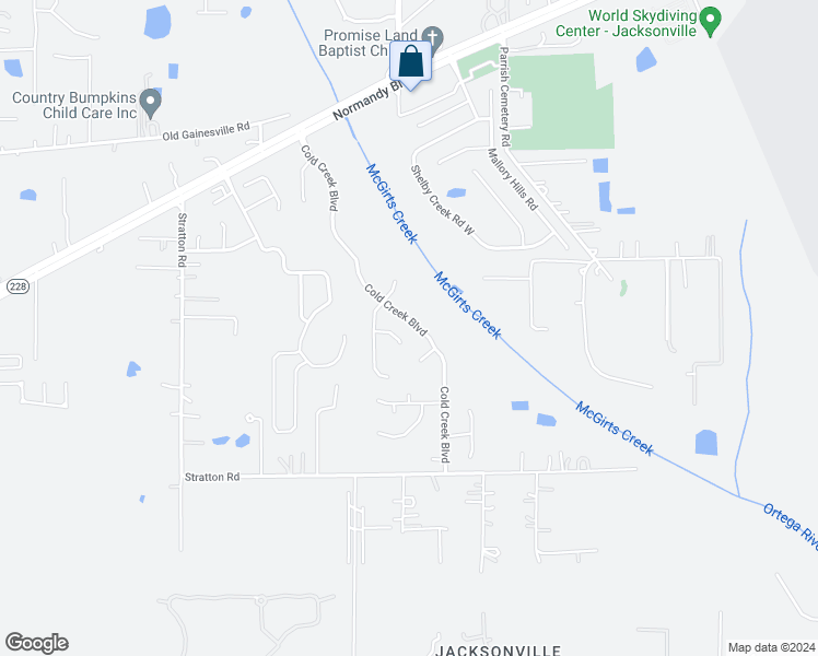 map of restaurants, bars, coffee shops, grocery stores, and more near 2744 Cold Creek Boulevard in Jacksonville