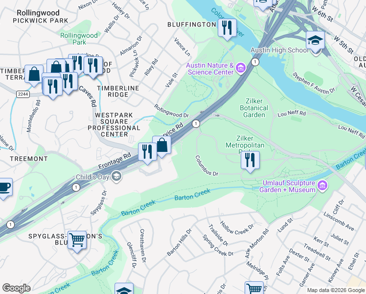 map of restaurants, bars, coffee shops, grocery stores, and more near in Austin