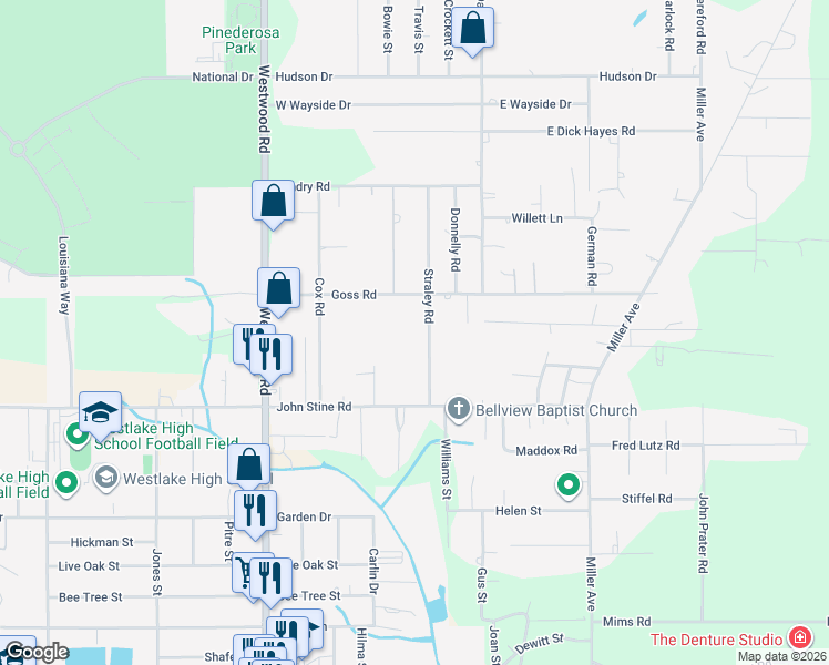 map of restaurants, bars, coffee shops, grocery stores, and more near 2455 Straley Rd in Westlake